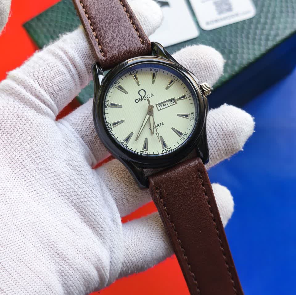 ساعت مچی مردانه اُمگا OMEGA چرم قهوه ای صفحه سفید