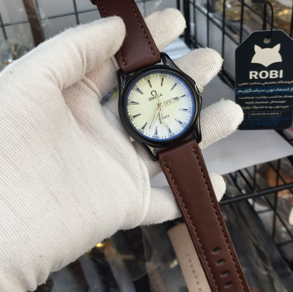 ساعت مچی مردانه اُمگا OMEGA چرم قهوه ای صفحه سفید