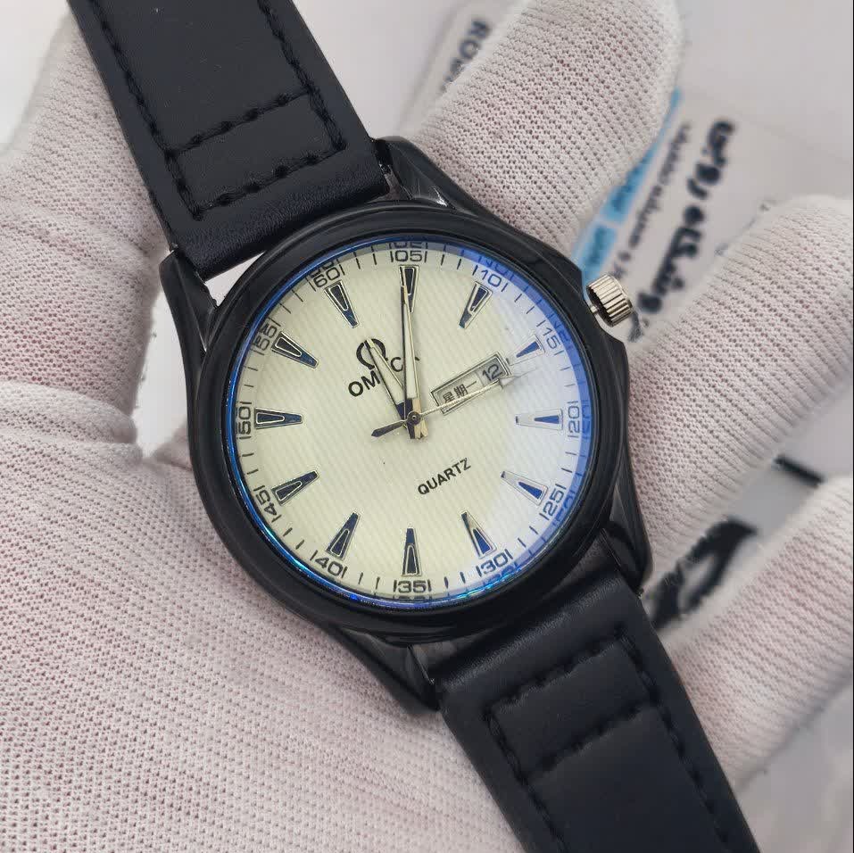 ساعت مچی مردانه اُمگا OMEGA چرم مشکی صفحه سفید