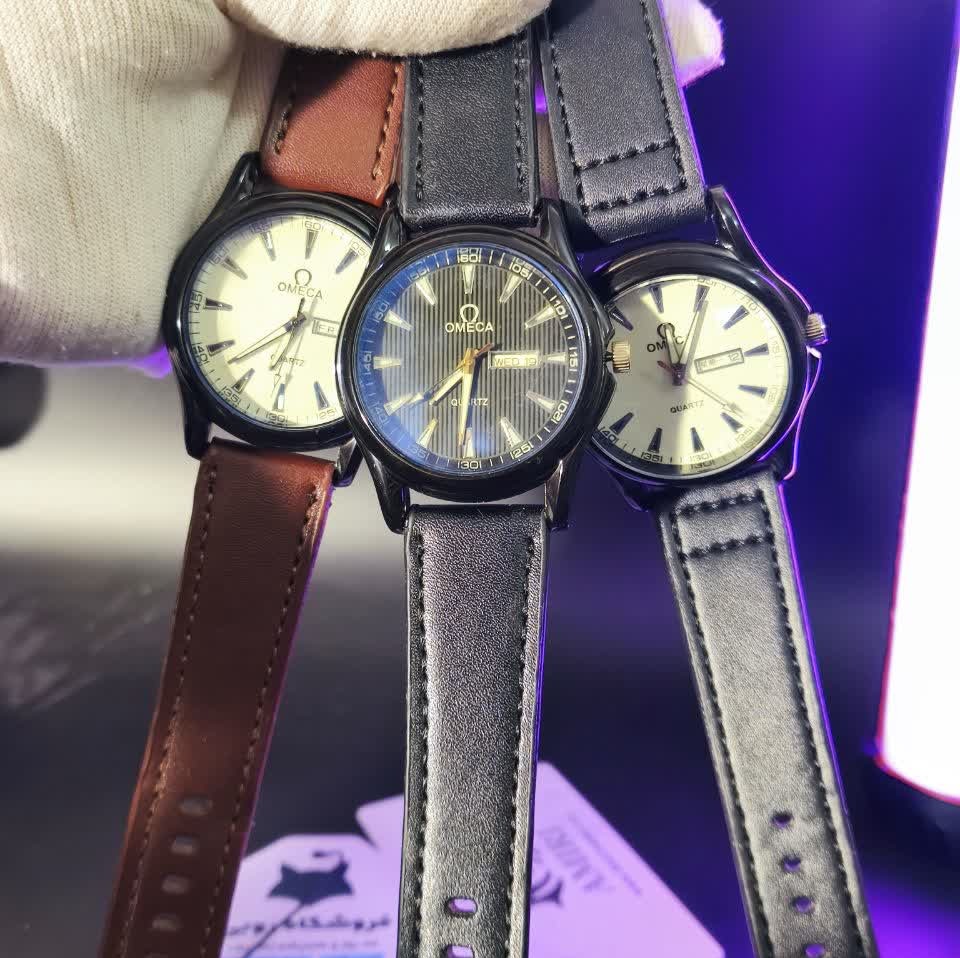 ساعت مچی مردانه اُمگا OMEGA چرم مشکی صفحه سفید