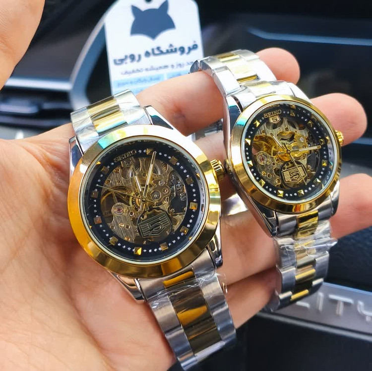 ساعت مچی اتوماتیک مردانه سیکو پنج SEIKO 5 نقره ای طلایی صفحه مشکی