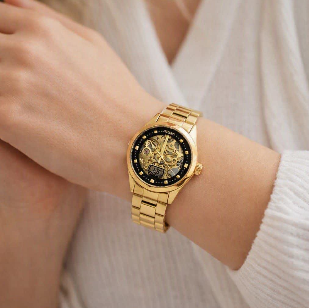 ساعت مچی اتوماتیک زنانه سیکو پنج SEIKO 5 طلایی مشکی