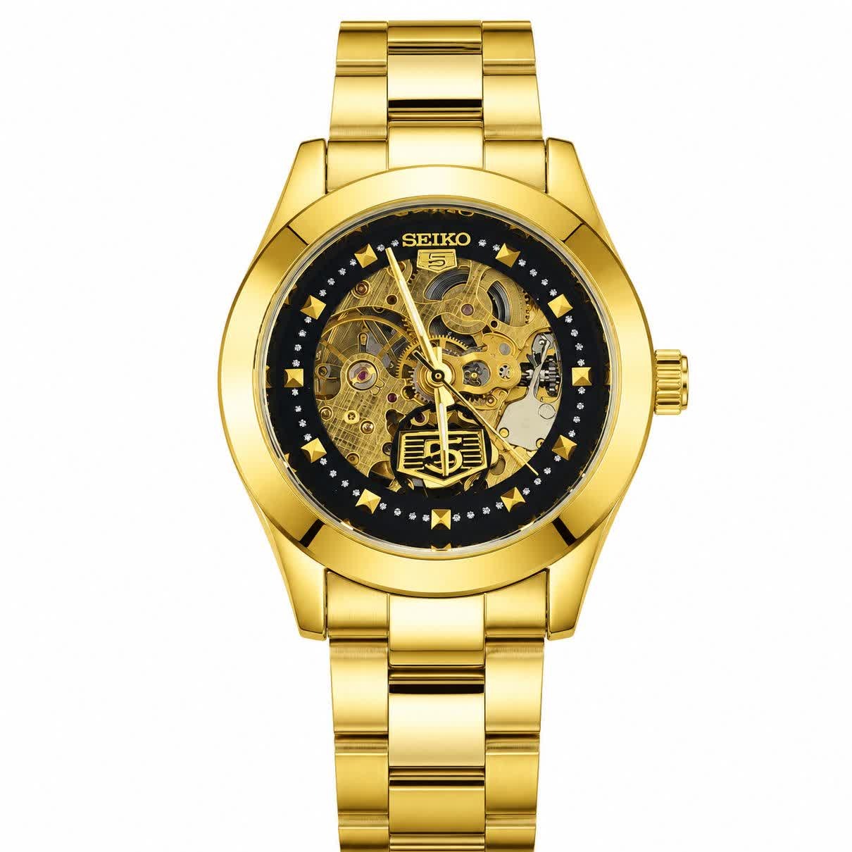 ساعت مچی اتوماتیک مردانه سیکو پنج SEIKO 5 طلایی مشکی