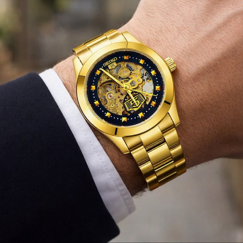 ساعت مچی اتوماتیک مردانه سیکو پنج SEIKO 5 طلایی مشکی
