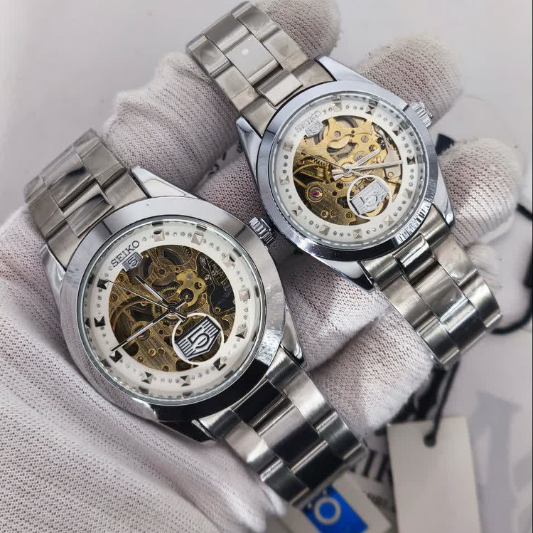 ست ساعت مچی اتوماتیک زنانه و مردانه سیکو پنج SEIKO 5 نقره ای