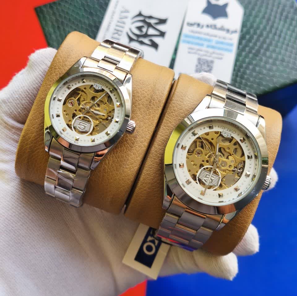 ست ساعت مچی اتوماتیک زنانه و مردانه سیکو پنج SEIKO 5 نقره ای