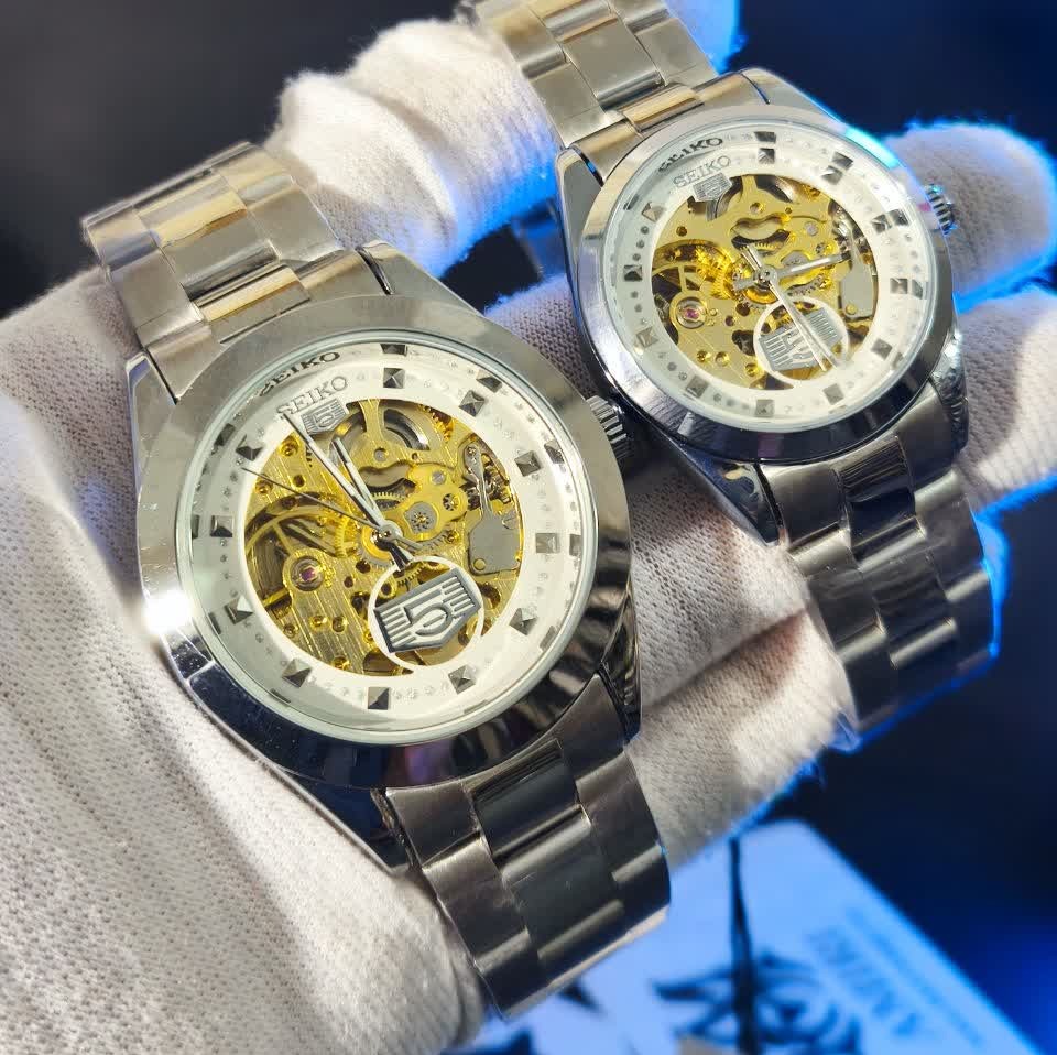 ست ساعت مچی اتوماتیک زنانه و مردانه سیکو پنج SEIKO 5 نقره ای