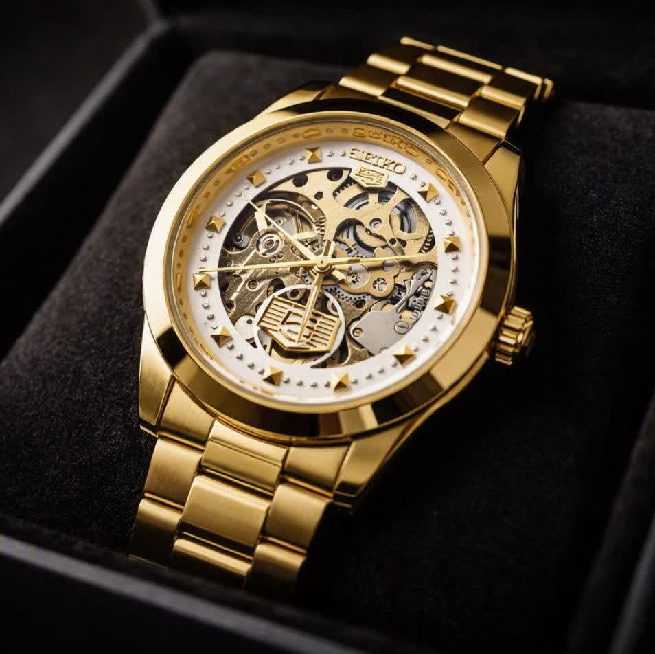 ست ساعت مچی اتوماتیک زنانه و مردانه سیکو پنج SEIKO 5 طلایی صفحه سفید