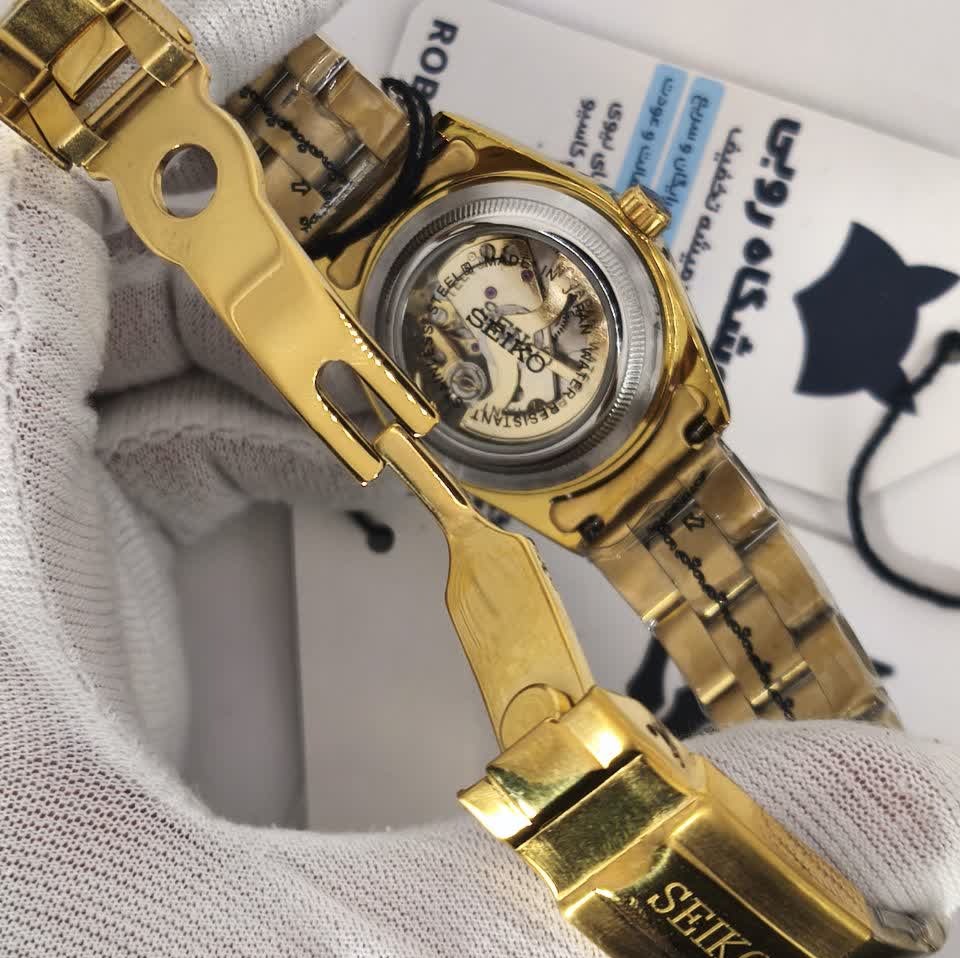 ست ساعت مچی اتوماتیک زنانه و مردانه سیکو پنج SEIKO 5 طلایی صفحه سفید