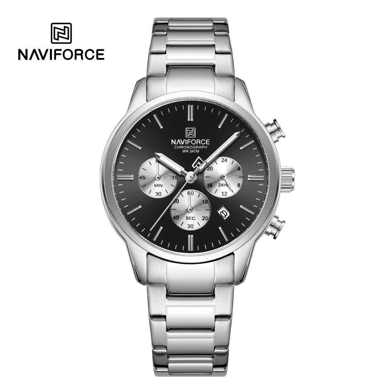 ساعت مچی نیوی فورس مردانه کرنوگراف NAVIFORCE مدل NF8076 صفحه مشکی