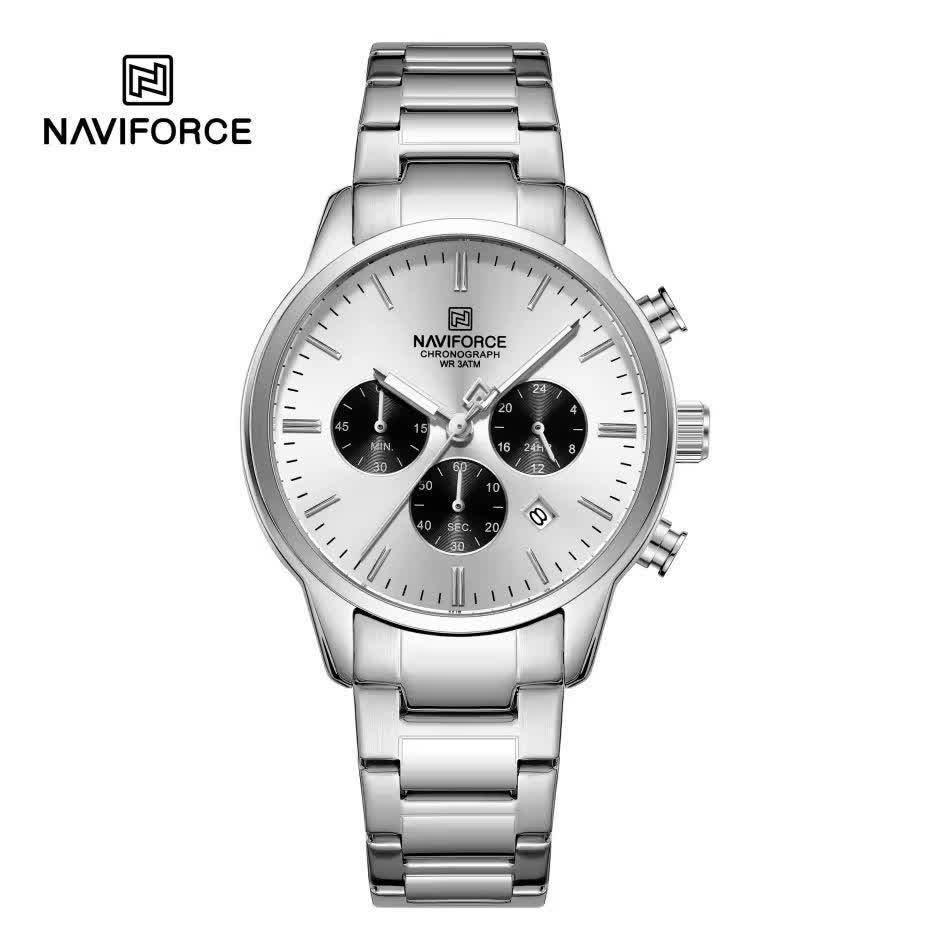 ساعت مچی نیوی فورس مردانه کرنوگراف NAVIFORCE مدل NF8076 صفحه سفید
