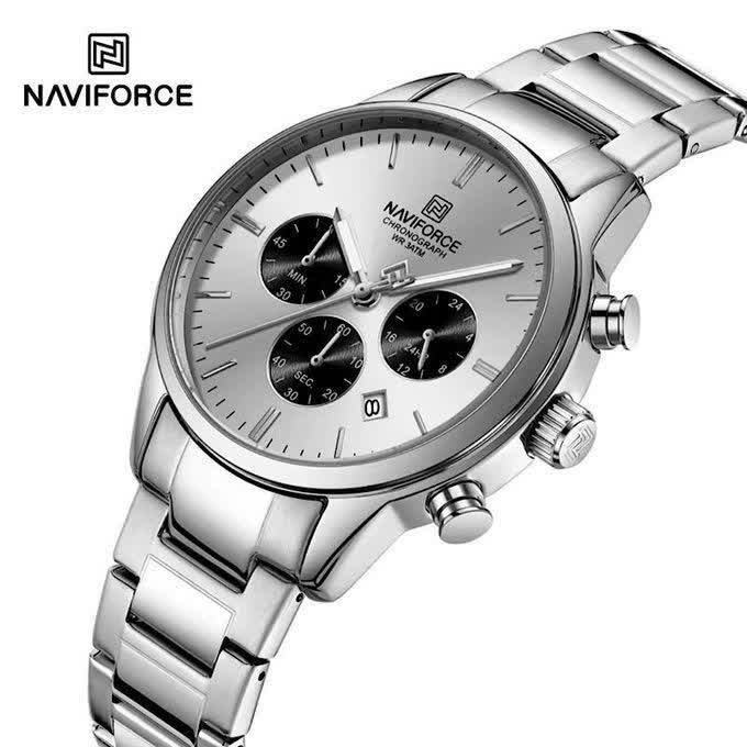 ساعت مچی نیوی فورس مردانه کرنوگراف NAVIFORCE مدل NF8076 صفحه سفید