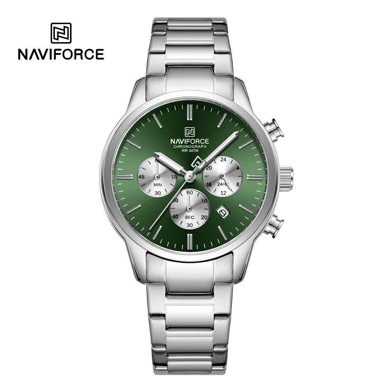 ساعت مچی نیوی فورس مردانه کرنوگراف NAVIFORCE مدل NF8076 صفحه سبز