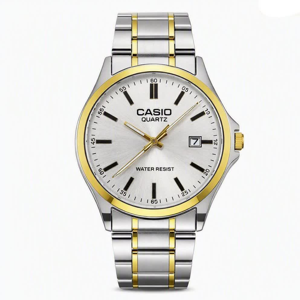 ساعت مچی مردانه کاسیو CASIO موتور ژاپن طلایی صفحه سفید مدلP2 + جعبه