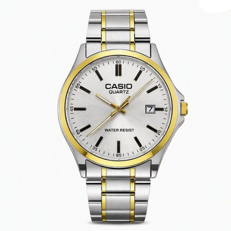 ساعت مچی مردانه کاسیو CASIO موتور ژاپن طلایی صفحه سفید مدلP2 + جعبه