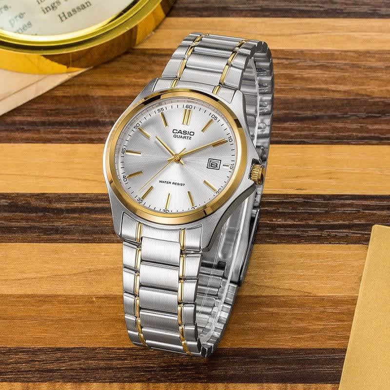 ساعت مچی مردانه کاسیو CASIO موتور ژاپن طلایی صفحه سفید مدلP2 + جعبه