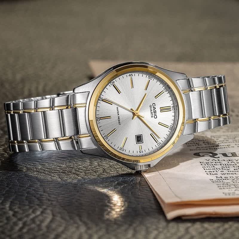 ساعت مچی مردانه کاسیو CASIO موتور ژاپن طلایی صفحه سفید مدلP2 + جعبه