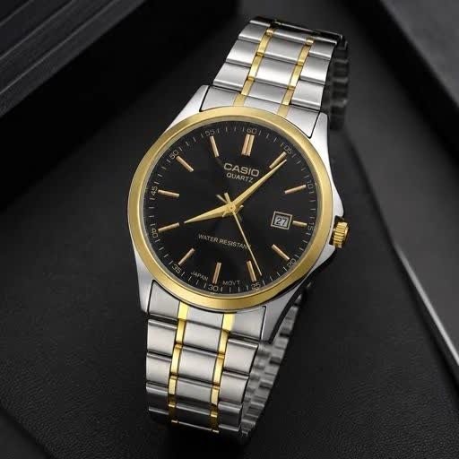 ساعت مچی مردانه کاسیو CASIO موتور ژاپن طلایی صفحه مشکی مدلP3 + جعبه