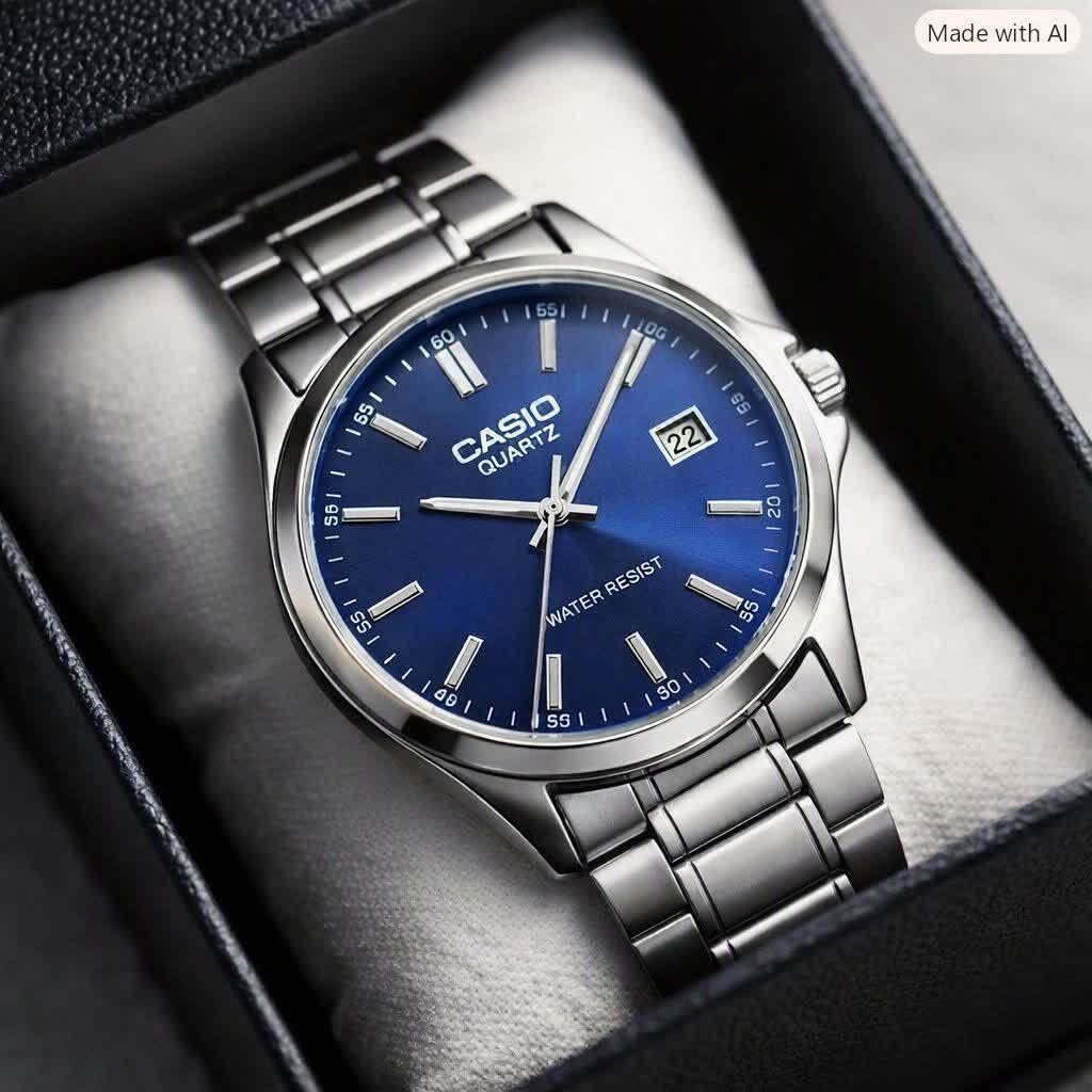 ساعت مچی مردانه کاسیو CASIO موتور ژاپن صفحه آبی مدلP4 + جعبه