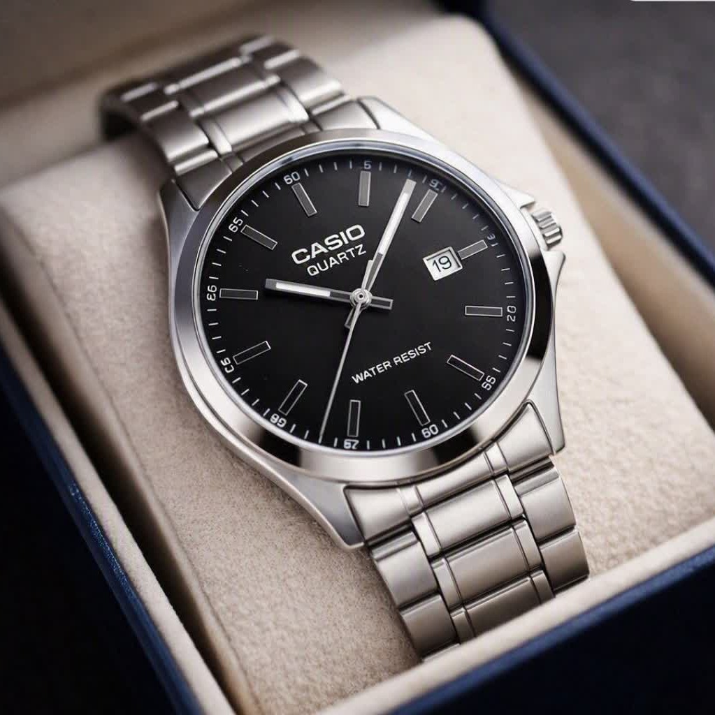 ساعت مچی مردانه کاسیو CASIO موتور ژاپن صفحه مشکی مدلP5 + جعبه