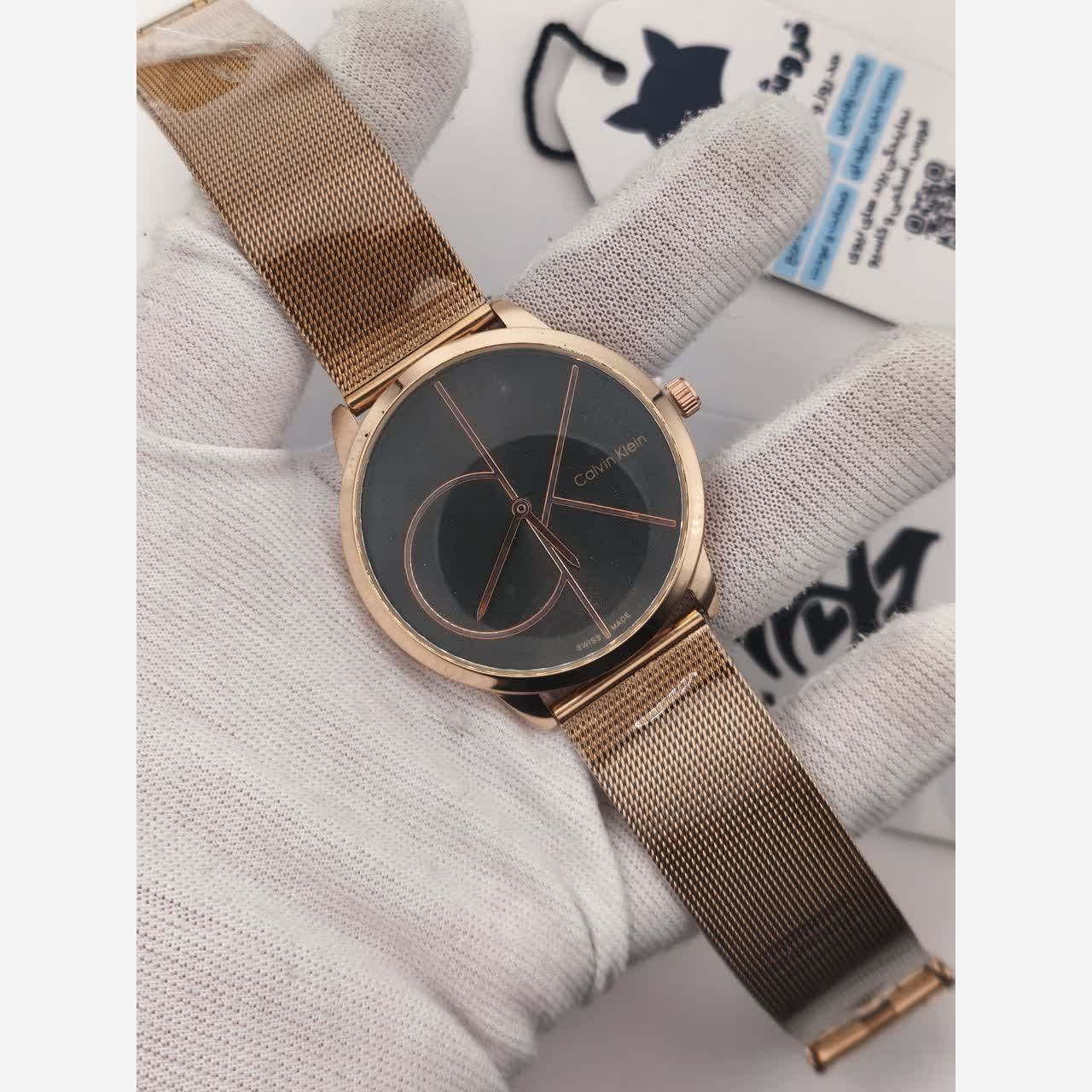 ساعت مچی مردانه کالوین کلین Calvin Klein حصیری طلایی مشکی
