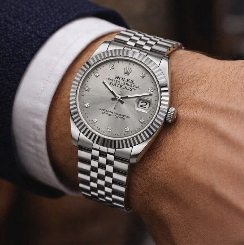 ساعت مچی مردانه رولکس دیت جاست ROLEX نقره ای طوسی