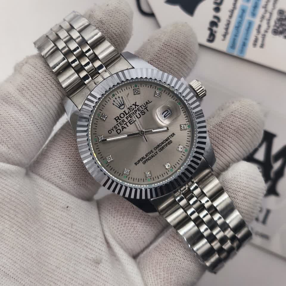 ساعت مچی مردانه رولکس دیت جاست ROLEX نقره ای طوسی