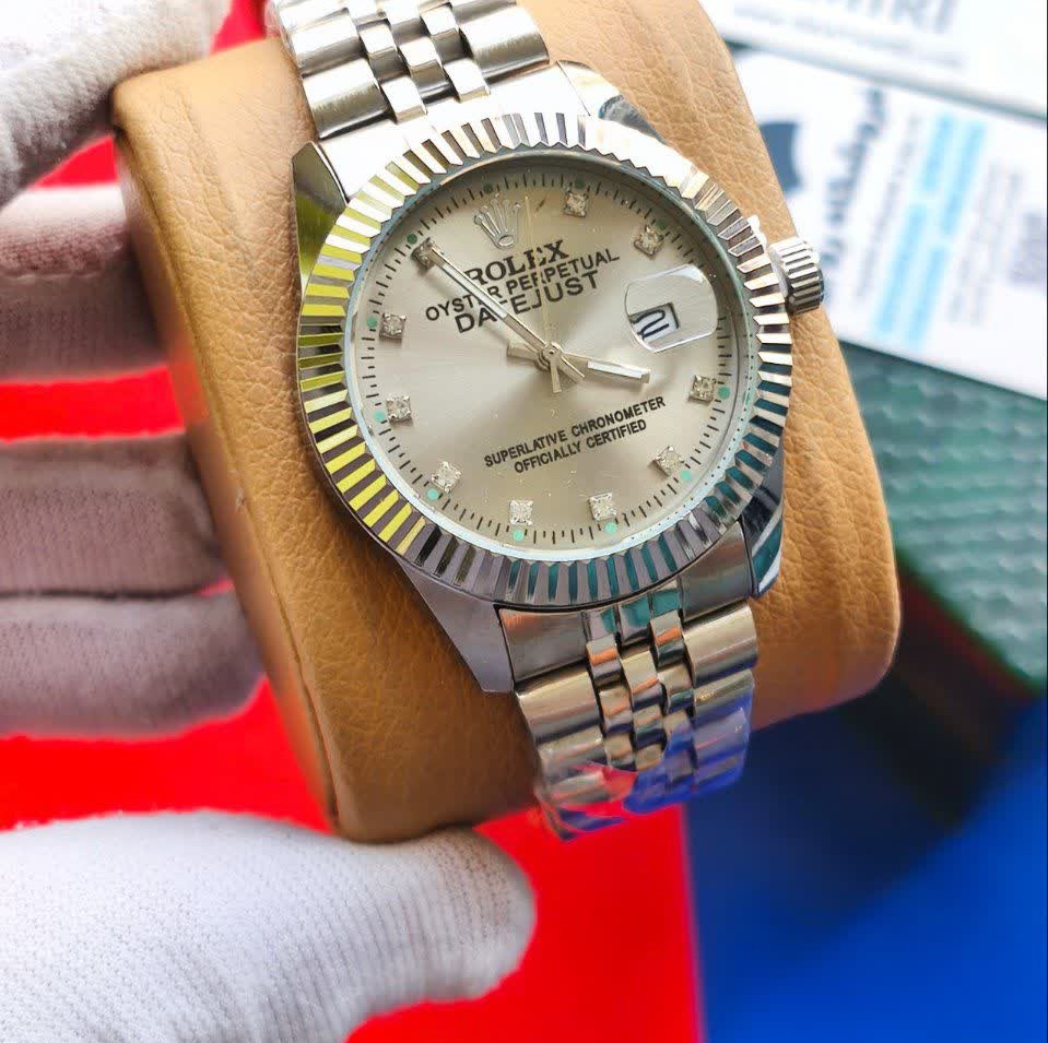 ساعت مچی مردانه رولکس دیت جاست ROLEX نقره ای طوسی
