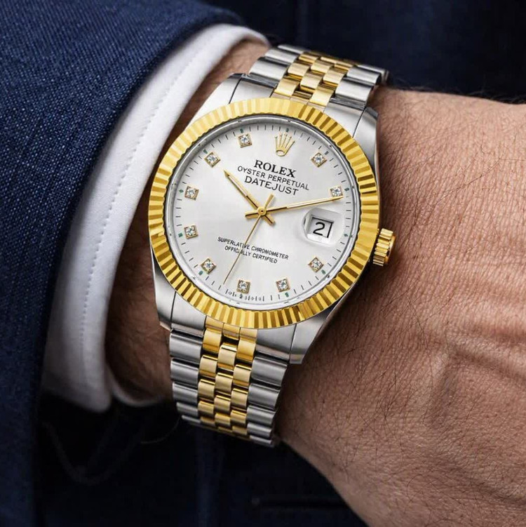 ساعت مچی مردانه رولکس دیت جاست ROLEX نقره ای طلایی