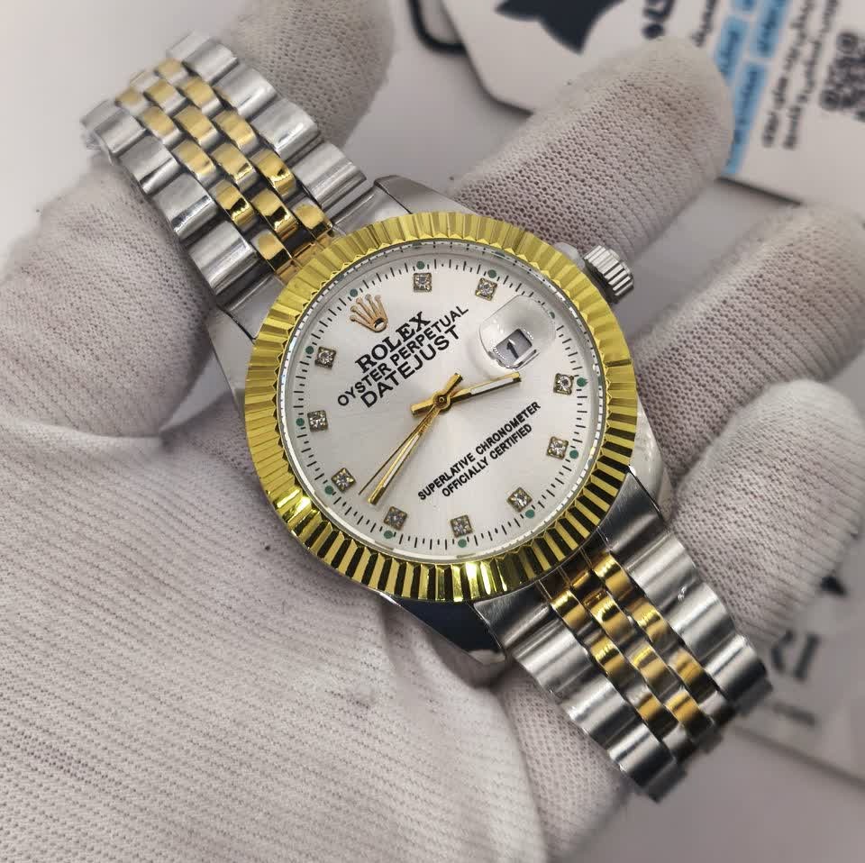 ساعت مچی مردانه رولکس دیت جاست ROLEX نقره ای طلایی