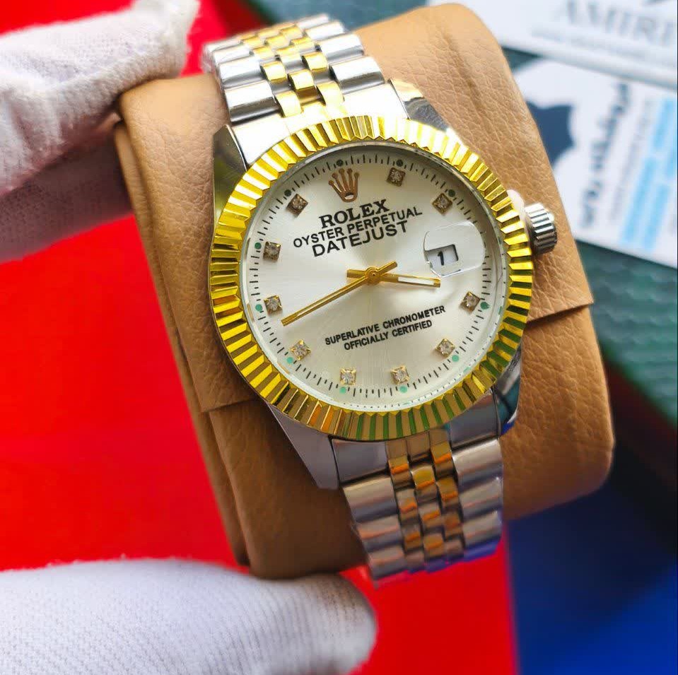 ساعت مچی مردانه رولکس دیت جاست ROLEX نقره ای طلایی