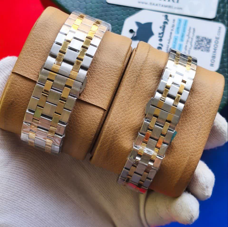 ست ساعت مچی مردانه و زنانه سیکو SEIKO موتور ژاپن صفحه رگه طلایی با اصالت