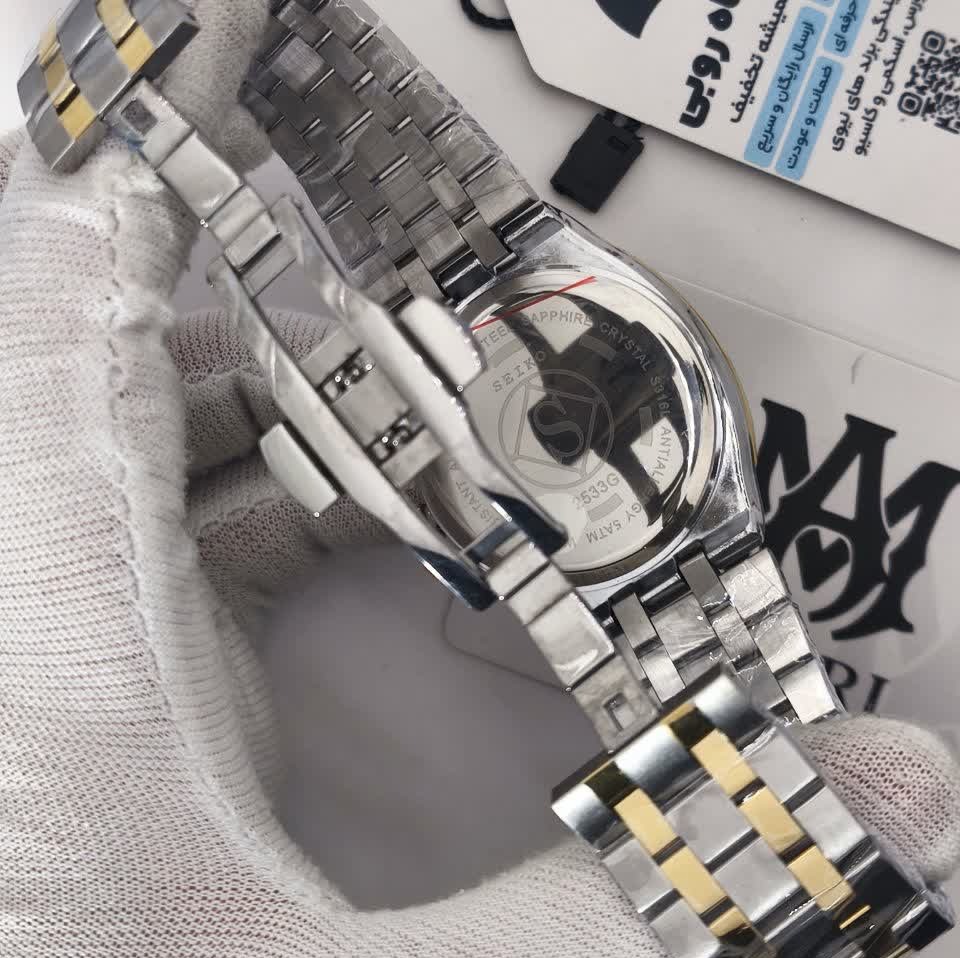 ست ساعت مچی مردانه و زنانه سیکو SEIKO موتور ژاپن صفحه رگه طلایی با اصالت