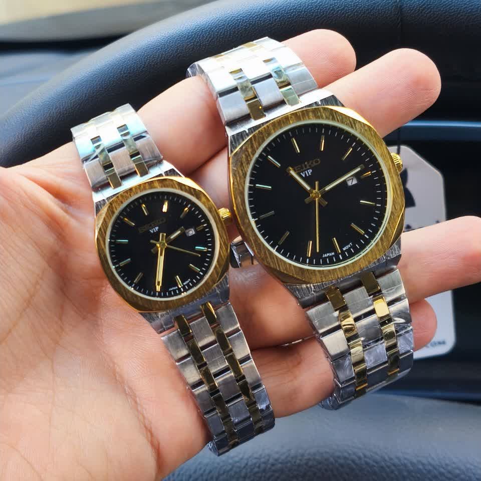ست ساعت مچی مردانه و زنانه سیکو SEIKO موتور ژاپن صفحه مشکی با اصالت
