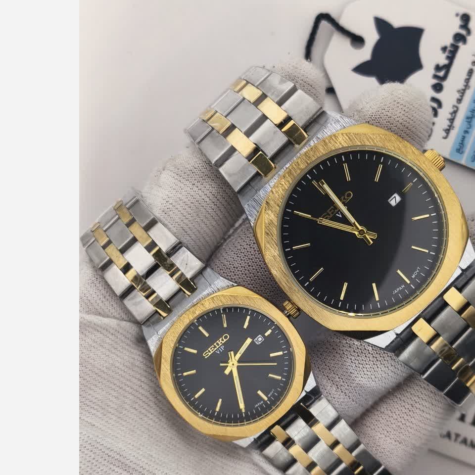ست ساعت مچی مردانه و زنانه سیکو SEIKO موتور ژاپن صفحه مشکی با اصالت