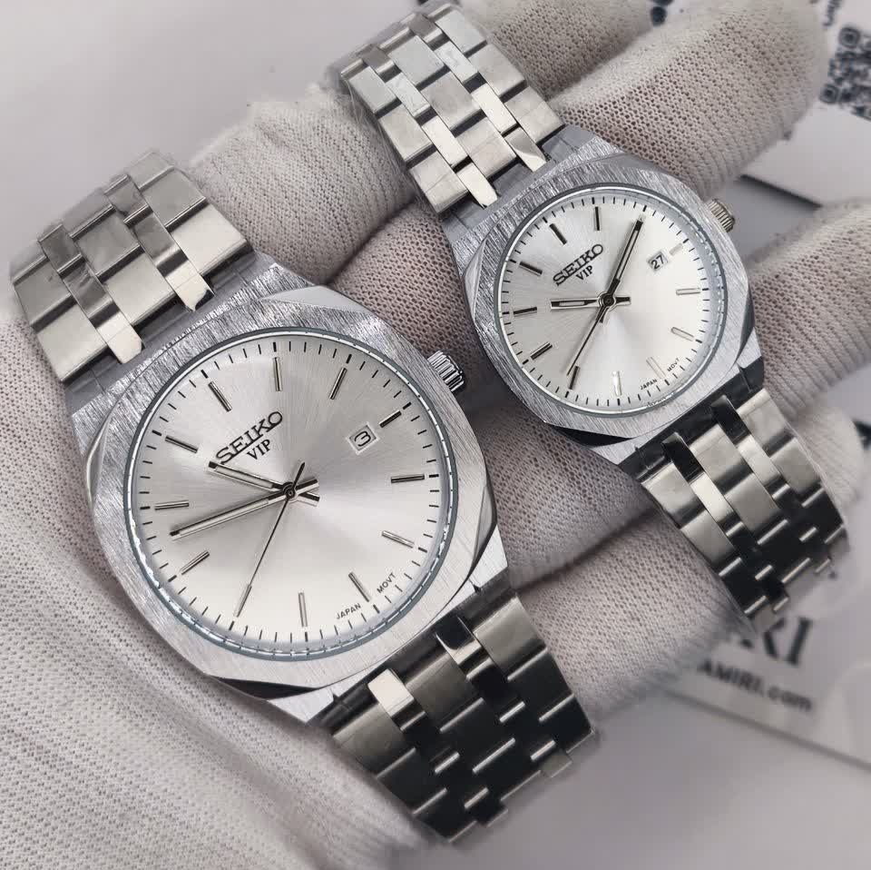 ست ساعت مچی مردانه و زنانه سیکو SEIKO موتور ژاپن صفحه سفید با اصالت