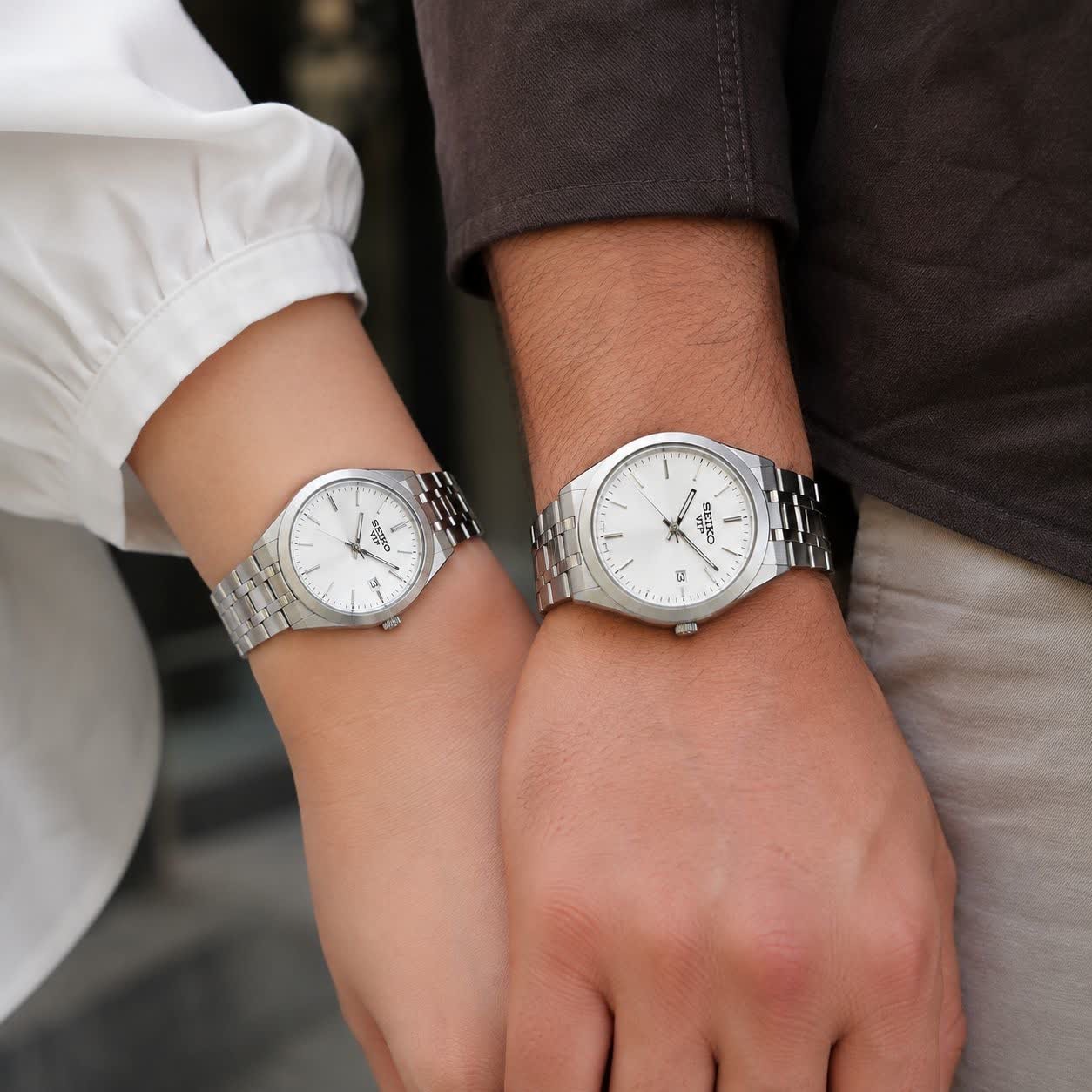 ست ساعت مچی مردانه و زنانه سیکو SEIKO موتور ژاپن صفحه سفید با اصالت