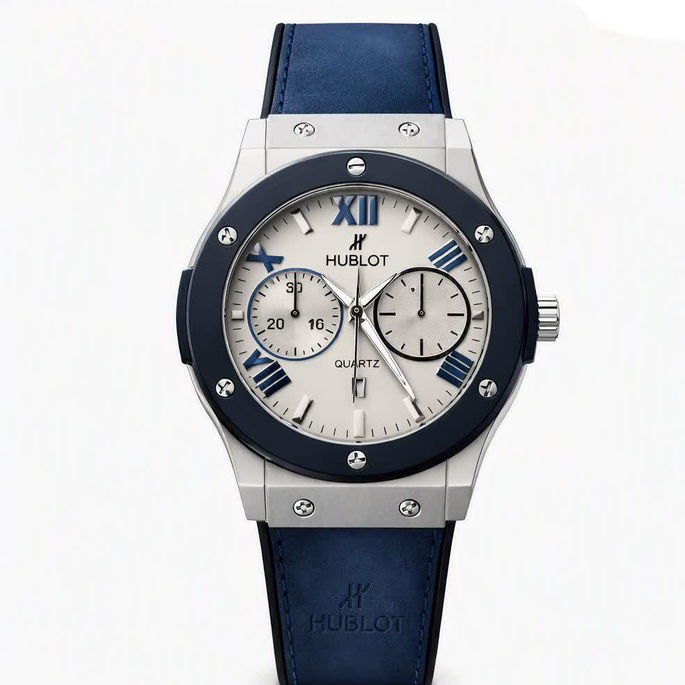 ساعت مچی مردانه هابلوت HUBLOT طرح سه موتور بند چرمی