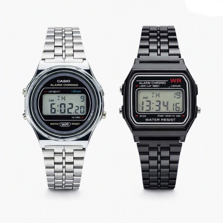 دو عدد ساعت مردانه کاسیو CASIO مدل WR مشکی و نقره ای گرد