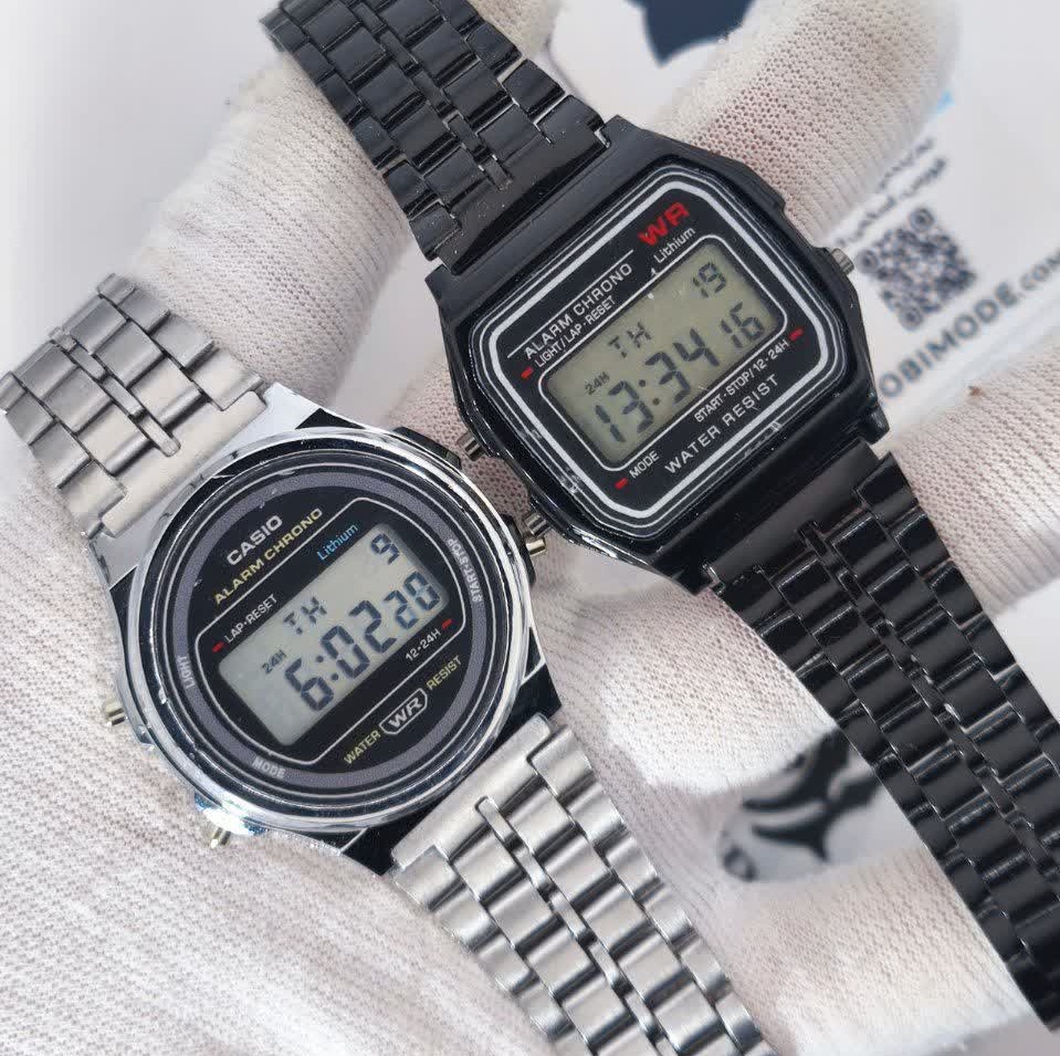 دو عدد ساعت مردانه کاسیو CASIO مدل WR مشکی و نقره ای گرد