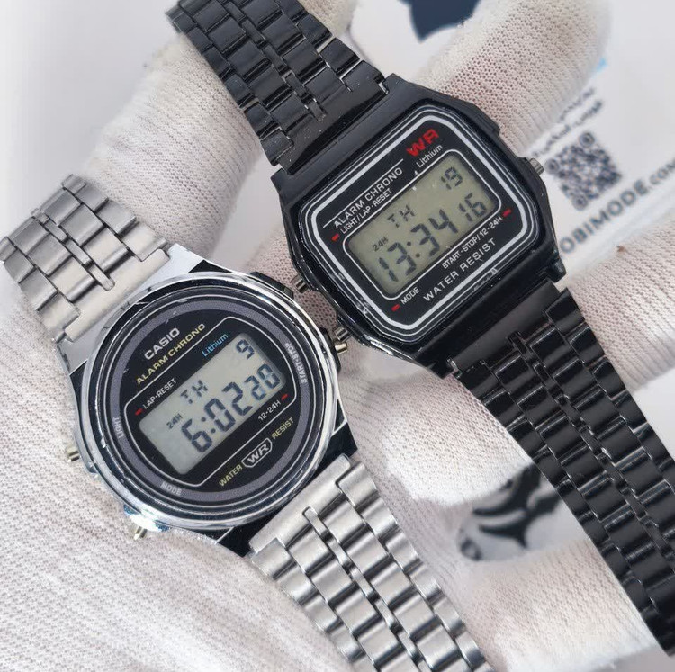 دو عدد ساعت مردانه کاسیو CASIO مدل WR مشکی و نقره ای گرد
