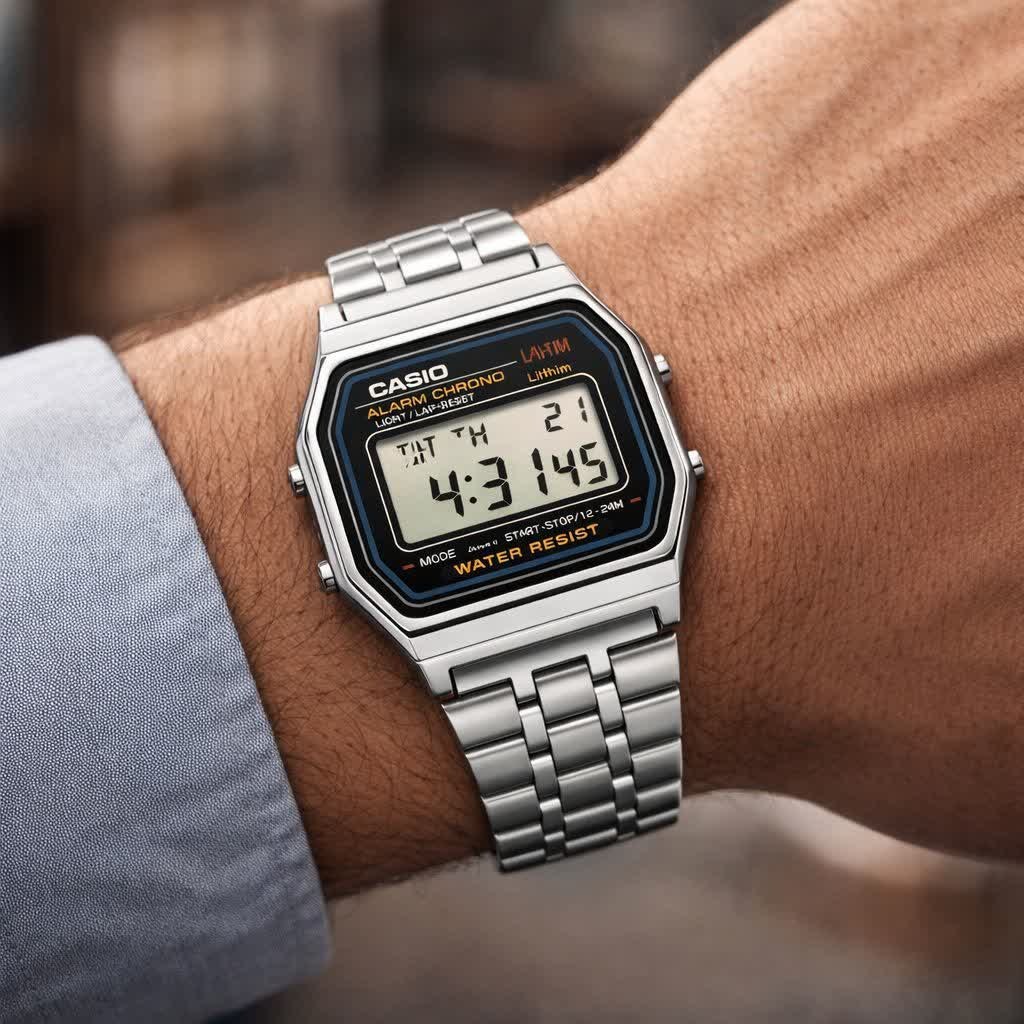 دو عدد ساعت مردانه کاسیو CASIO مدل WR مشکی رابر و نقره ای استیل موتور ژاپن