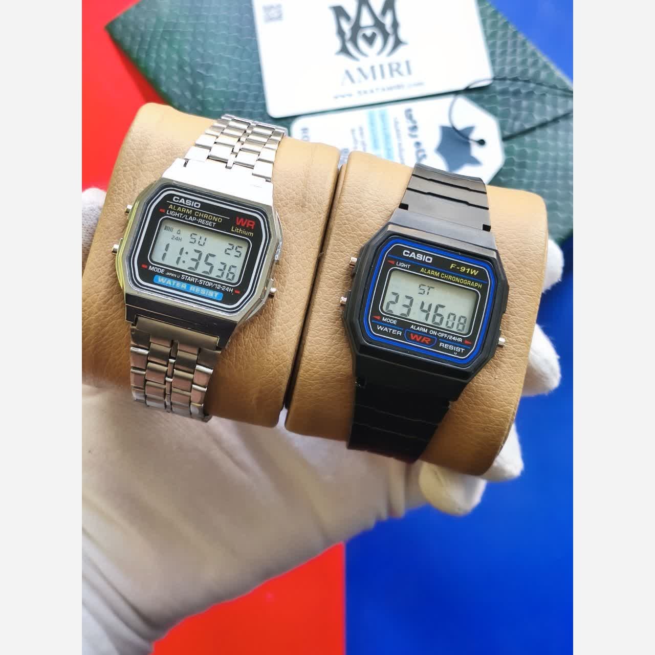 دو عدد ساعت مردانه کاسیو CASIO مدل WR مشکی رابر و نقره ای استیل موتور ژاپن