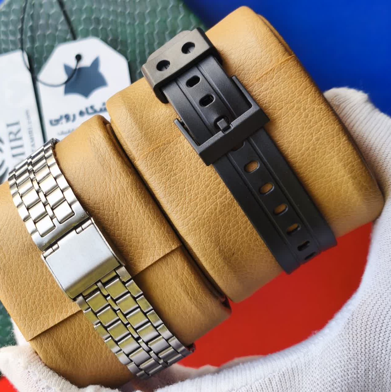 دو عدد ساعت مردانه کاسیو CASIO مدل WR مشکی رابر و نقره ای استیل گرد موتور ژاپن