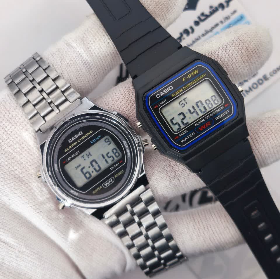 دو عدد ساعت مردانه کاسیو CASIO مدل WR مشکی رابر و نقره ای استیل گرد موتور ژاپن