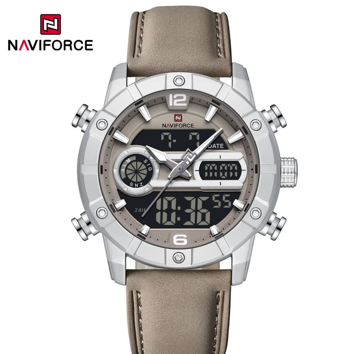 ساعت مچی نیوی فورس عقربه ای و دیجیتال مردانه NAVIFORCE مدل NF9263 بند کرمی