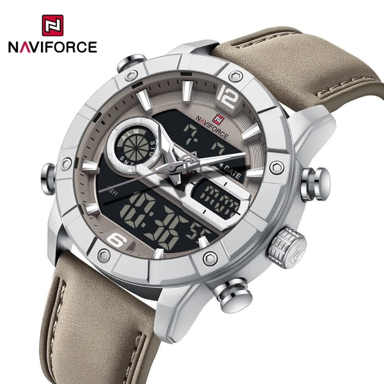 ساعت مچی نیوی فورس عقربه ای و دیجیتال مردانه NAVIFORCE مدل NF9263 بند کرمی