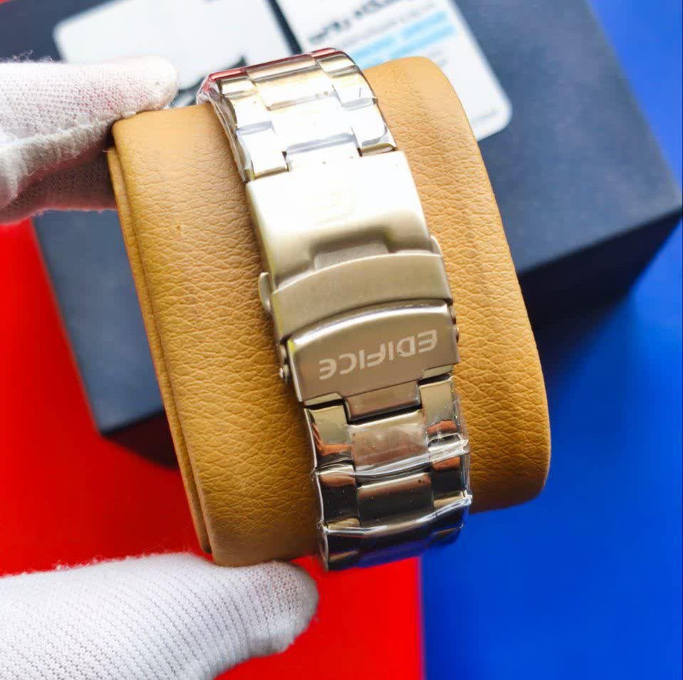 ساعت مچی مردانه کاسیو ادیفایس سه زمانه CASIO EDIFICE نقره ای سفید + جعبه