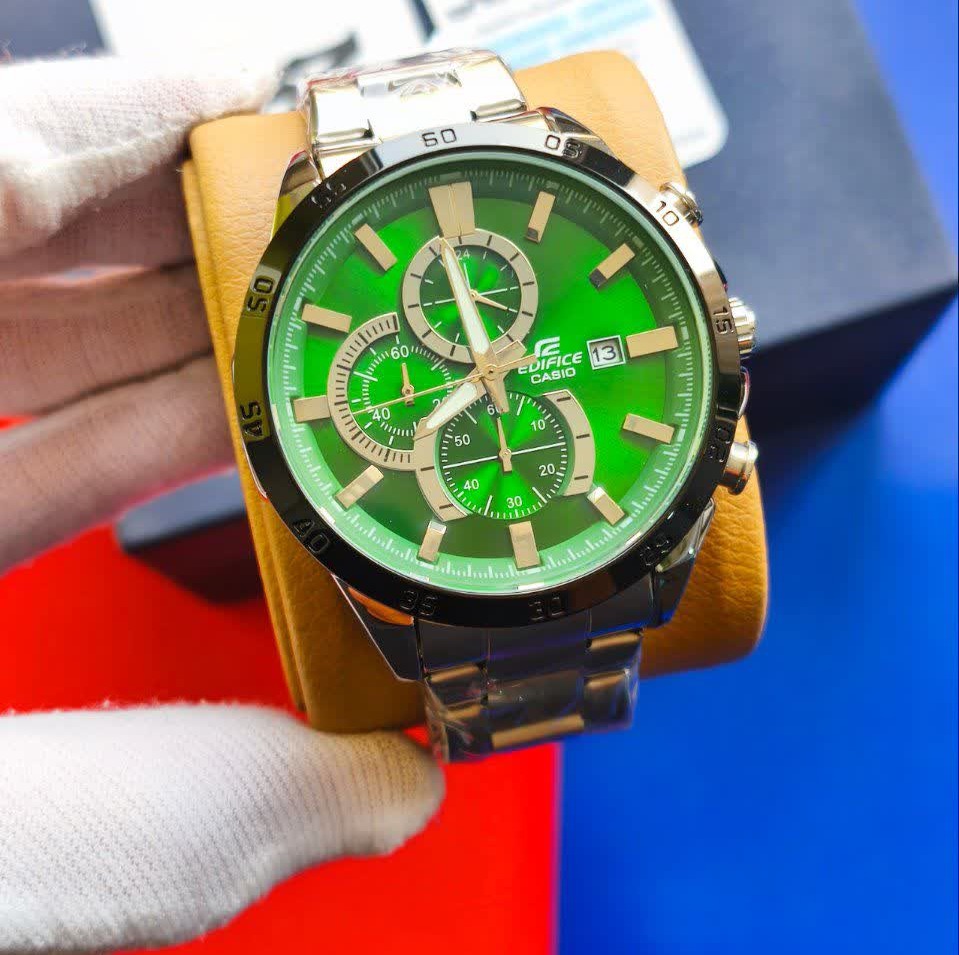 ساعت مچی مردانه کاسیو ادیفایس سه زمانه CASIO EDIFICE صفحه سبز + جعبه