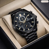 ساعت مچی مردانه کاسیو ادیفایس سه زمانه CASIO EDIFICE فول بلک+ جعبه